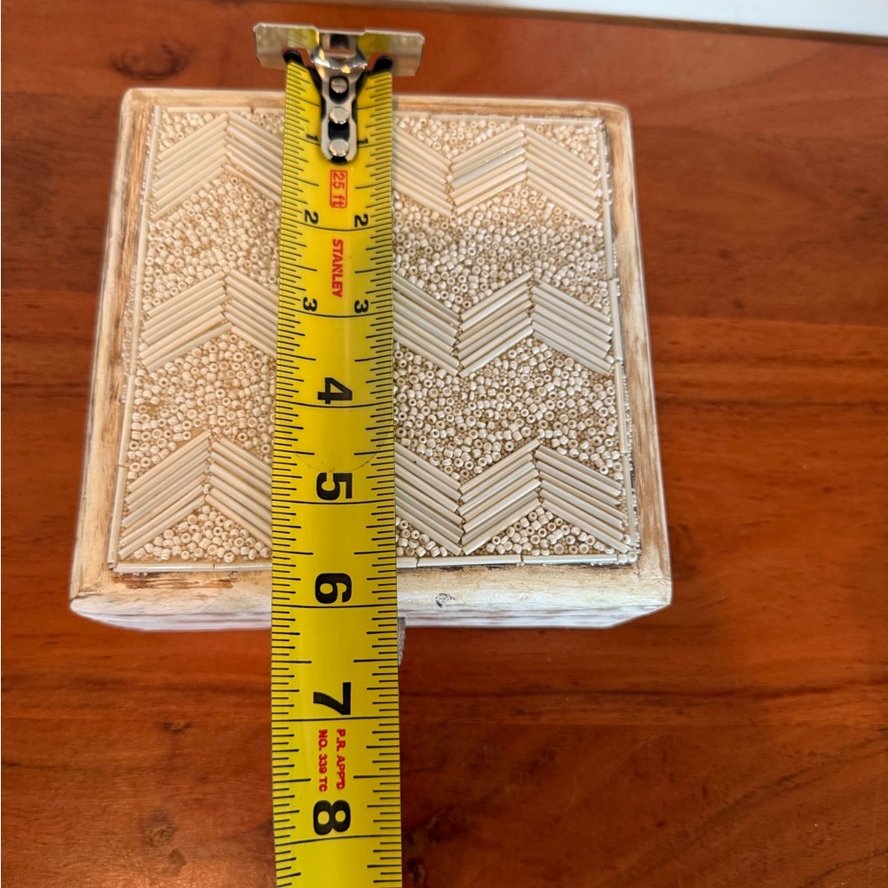 Decorative Beaded Cream and White trinket storage Box jewelry organizer